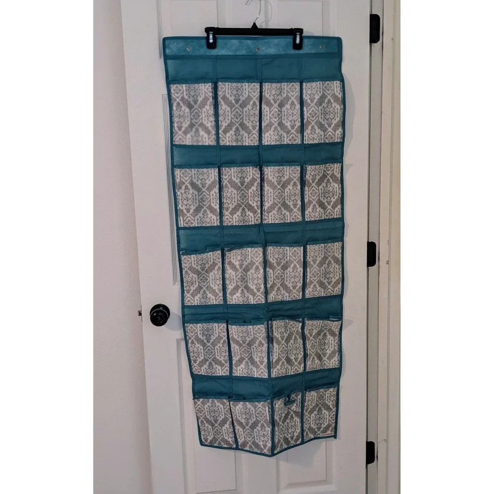 CLOSET CANDIE OVER THE DOOR 20 POCKET SHOE ORGANIZER BLUE‎ GRAY WHITE NWOT
